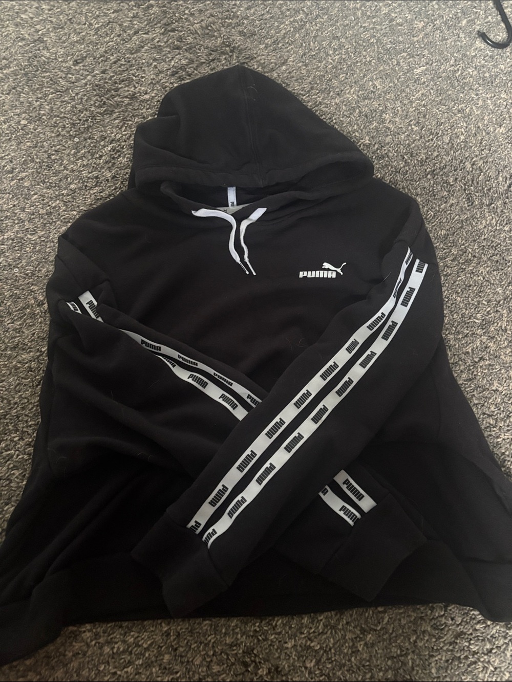 Puma Black Hoodie with White Logo Tape